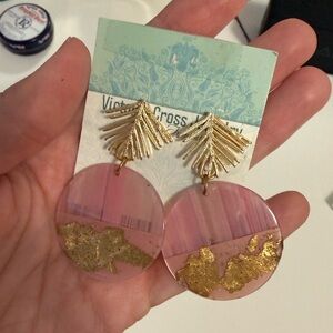 Gold and Pink Dangle Earrings